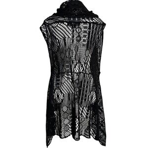 Kaktus Crochet Knit Sleevless Cardigan Womens XL Open Front Whimsigoth Festival
